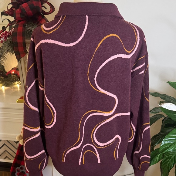Nine West Maroon Sweater with Pink and Gold Swirls - Picture 5 of 8